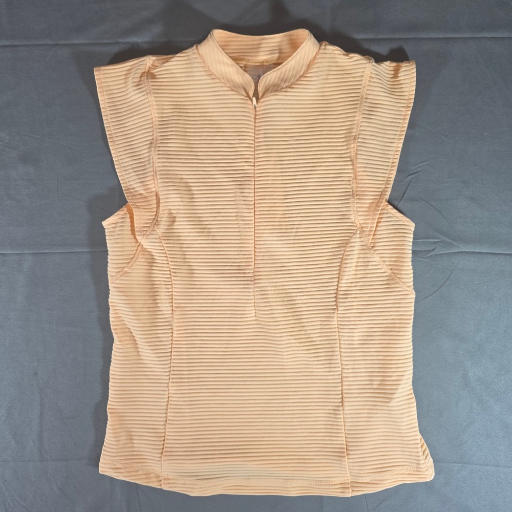 CALIA Golf Renew Cap Sleeve Polo Peach Sherbet Ribbed Quarter Zip XS WCG1001